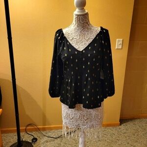 NWT a.n.a babydoll black and gold top.